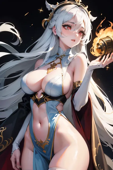 Long flowing white hair cascades down the back of a red-eyed, irresistibly cute girl in a stunning anime style portrayal. This anime waifu captivates with her youthful charm, exuding an alluring aura as a sexy nun. At the tender age of 19, she radiates pur...