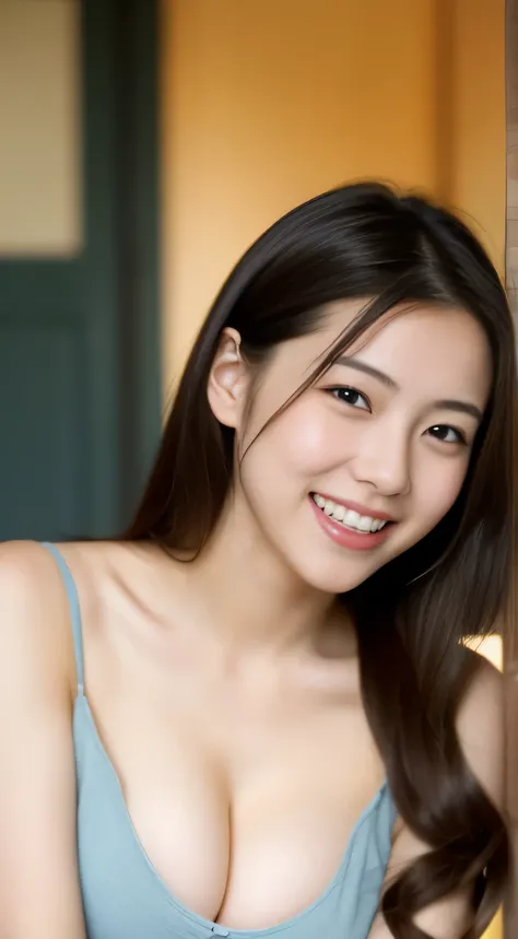 Japanese ),((beautiful girl)),cleavage,An expression that imagines something pleasant:1.2,(perfect body beauty:1.2),((perfect body)),(shy smile),beautiful teeth,