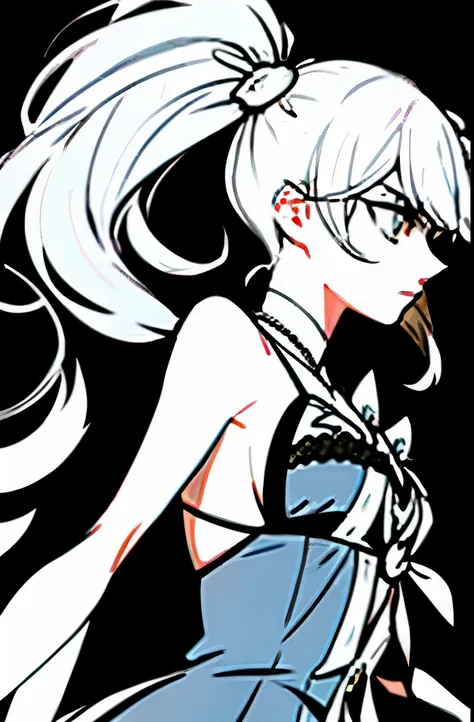 teresa in honkai iii is a white-haired  tied with a single ponytail and wearing a saintly dress, which is very cute