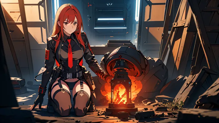 ((best quality)), ((masterpiece)), (detailed:1.4), 3d, an image of a beautiful cyberpunk female, long burning red hair, burning ...