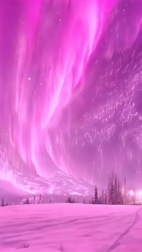 a close up of a snow covered field with a pink sky, epic background, pink sky, beautiful anime scene, the most beautiful scene, ...