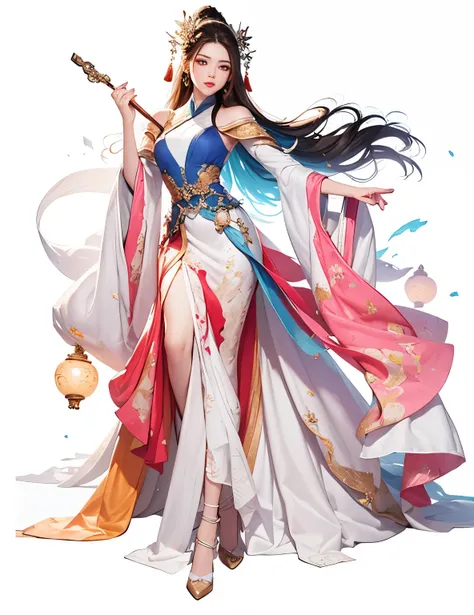 1 wearing a red dress、girl with flowing hair, beautiful fantasy queen, save beauty,inspired by lan ying, full body xianxia, by q...