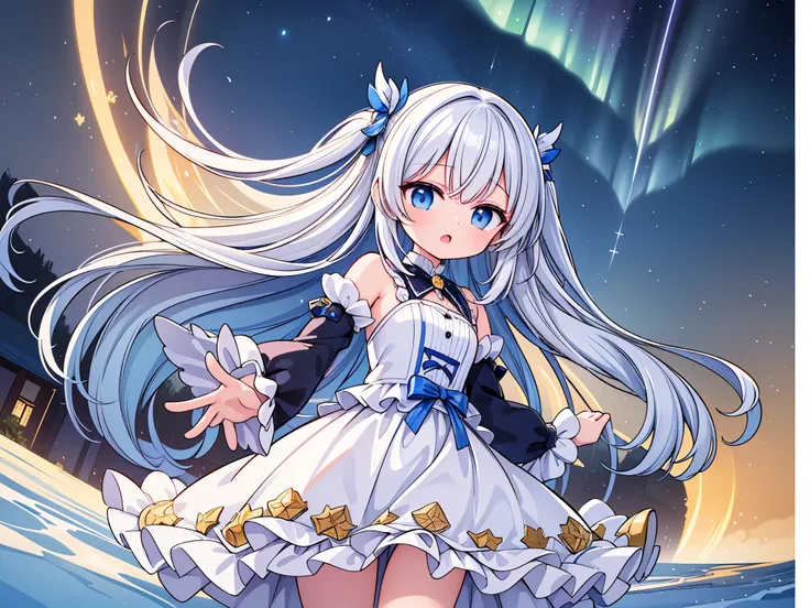 ((highest quality)),(ultra high resolution),(Super detailed),(detailed description),((best CG)),(best work of art),super precision art,amazing drawing art,(Art with precise details:1.5), Starry sky with fluttering aurora、Make a wish on a shooting star that...