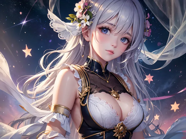 ((highest quality)),(ultra high resolution),(Super detailed),(detailed description),((best CG)),(best work of art),super precision art,amazing drawing art,(Art with precise details:1.5), Starry sky with fluttering aurora、Make a wish on a shooting star that...