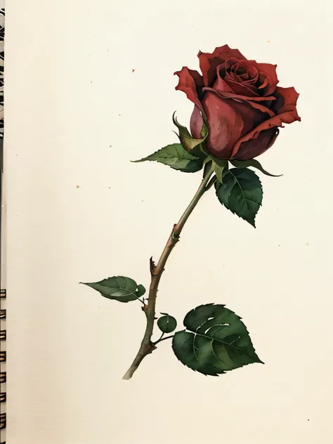 drawing of a rose with watercolor paint, without arms, and without drawing anything else, with small signature T98