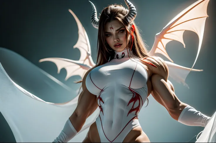 (carnage:1.5),(black and white demoness:1.5),(beautiful female model:1.5), (demoness with Large horns:1.25),(1 super muscular succubus with flayed skin:1.5), (covered in thick white muscle suit:1.5), (exposed perfect anatomy:1.5), high detail, best quality...