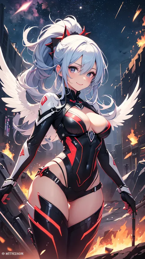 最high quality、best image quality、masterpiece、girl((20-year-old、 By becoming、vest bust、medium bust,wide open breast tea、shining eyes, light blue hair、long hair、thin,highest valley、ponytail、robot body、Machine body、red lipstick、half-backed posture、floating st...