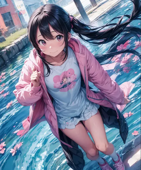 (masterpiece、highest quality、highest quality、official art、beautiful beautiful:1.2)、(1 girl:1.3)Hatsune Miku、twin tails,Anime girl with pink coat and pink shoes and pink hat, rossdraws pastel vivid, rossdraws cartoon vibrant, pixiv digital art, cute art sty...