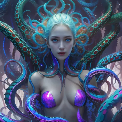 (1 extreamly beautiful female creature: 1.2), With a beautiful, enchanting face, this alien seduces us with her allure. Her captivating red eyes gleam brightly, reminiscent of burning embers. Her full body is unlike any humans, boasting a sexy, otherworldl...