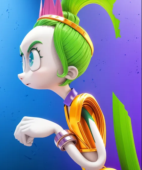 a close up of a cartoon character with a green hair, pixie character, cartoon key frame rendering, iconic character with high detail, jet planes, character posing, show rendering, close up view, animated character, 4k acetate render, the jet planes, pixie,...