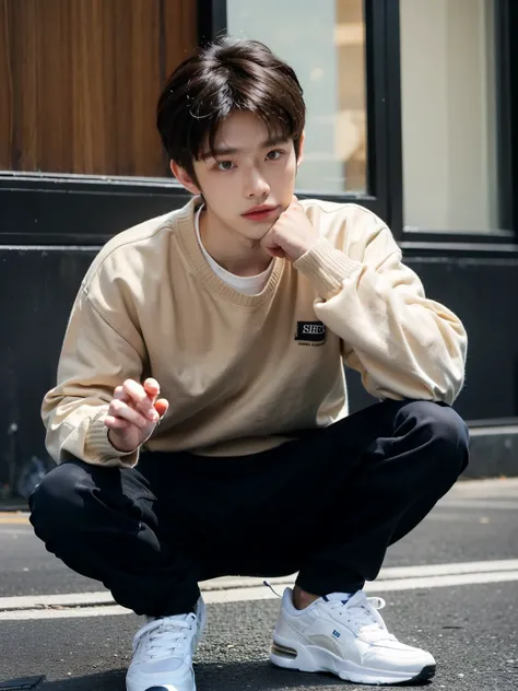 handsome boy,20yo,sneaker,sweater,