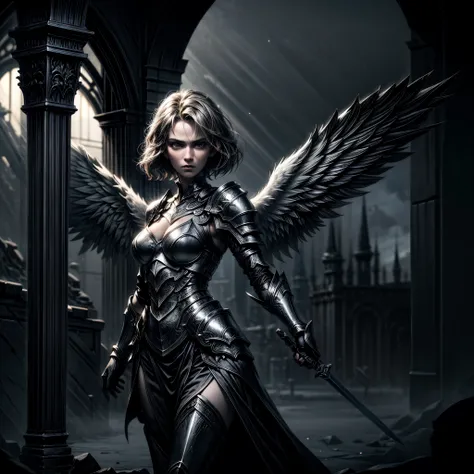 16K, ultra detailed, masterpiece, best quality, (extremely detailed), arafed, dnd art, portrait, full body, aasimar, female, (Masterpiece 1.3, intense details), female, paladin, holy warrior fighting undead (Masterpiece 1.3, intense details) large angelic ...