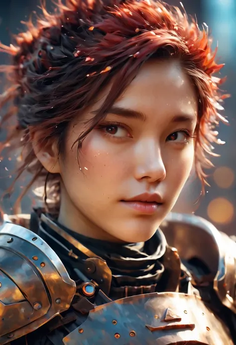 Close-up of woman wearing armor, medium close-up ( Microcontrollers ), 8k artistic sprout bokeh, Wojtek FUS, most models | artistic sprout, Rostland 8K, by ruan jia and stanley artistic sprout, Jason Chen, Work. author：Leng Jun, author：Yang Jie, yanjun che...