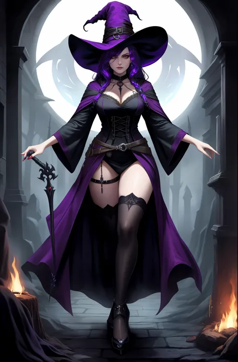 necromancer, witch, full body shot, sinister robe