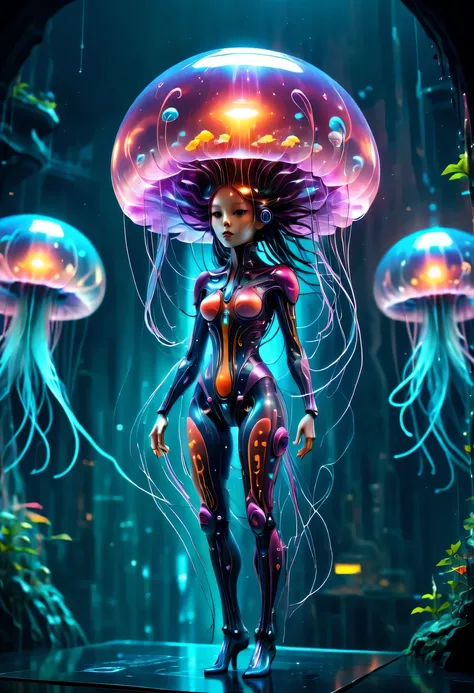 The jellyfish pavilion of the future，Mechanical水母亭子，Sci-Fi Jellyfish House，Surreal jellyfish architecture，bioMechanical style Ultra detailed illustrations, phantom magical creature, (Translucent skin: 1.5), (translucent body: 1.5) multiple sclerosis. scif&...