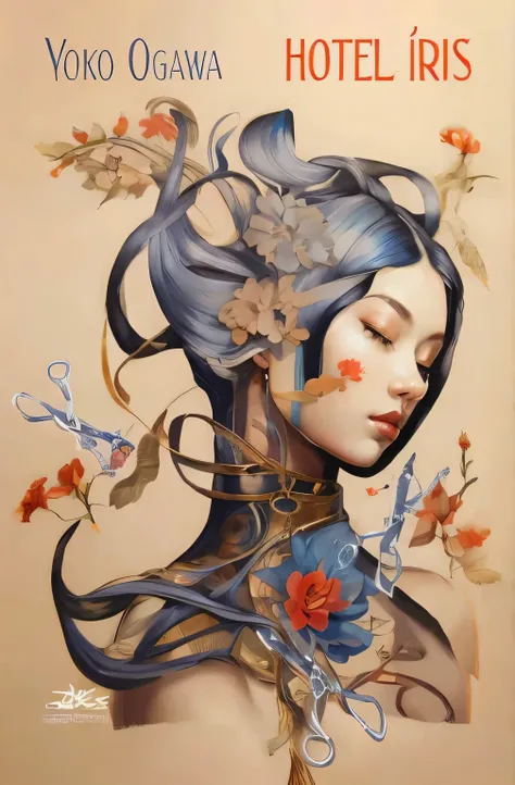 pintura de uma mulher com cabelo azul e flores no cabelo, James Jean and wlop, James Jean artwork, James Jean art, artgerm and James Jean, James Jean!, James Jean ”, James Jean!!!, inspired por James Jean, por James Jean, por James Jean, James Jean soft li...