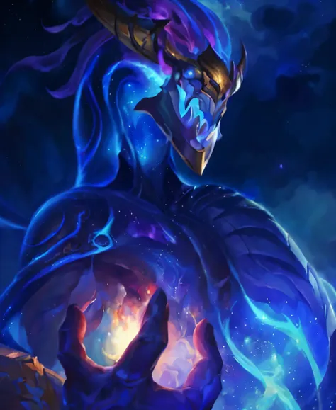 one hair shines、close-up of dragon with blue body, aurelion thor, splash art, smurf, avatar picture, league of legends arcana, l...