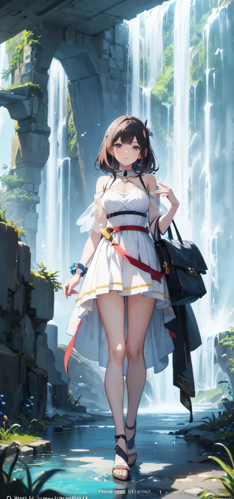 anime girl in white dress standing in front of waterfall, 2. 5 d cgi anime fantasy artwork, cushart krenz key art feminine, anime fantasy artwork, anime art wallpaper 8 k, anime fantasy illustration, anime art wallpaper 4 k, anime art wallpaper 4k, beautif...