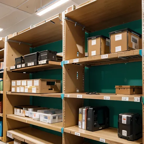 shelves with components at the company
