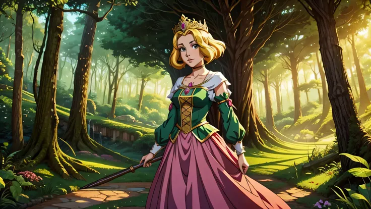 garota de anime, princesa, Dusney, roupa branca, fundo floresta