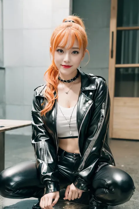 solo girl,very heavy rain,back alley at night,Soaking wet tomboy,earrings,punk rock fashion,open jacket with chain,punk rock shirt,punk rock pants with chain,chain accessories,choker,(My whole body is soaked,Rainwater dripping from the face,wet face,wet ha...