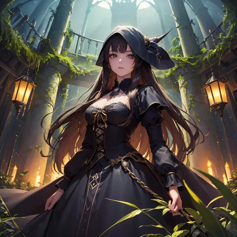 (masterpiece, top quality, best quality, official art, beautiful and aesthetic:1.2), (1girl:1.3), long hair, extremely detailed, portrait, looking at viewer, solo, (full body:0.6), detailed background, witch dress, medieval (tent interior:1.1) background, ...