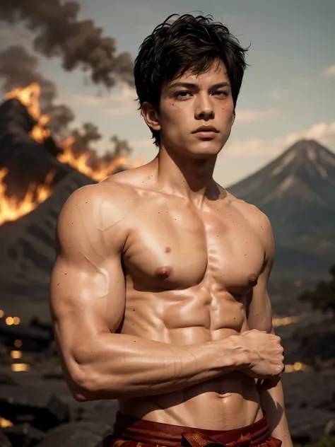 Photorealistic, 1boy, (Japanese boy:1.63), (prince Zuko:1.6),(zuko:1.5), ((best quality)), ((masterpiece)), (detailed), masculine portrait of a young, 18-year-old male model, handsome, tall, cute looking, powerful, young male, handsome model, clean shave, ...