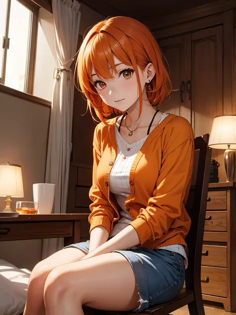 A mature girl, orange hair