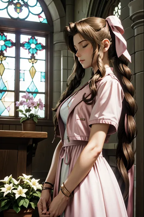 (masterpiece, highest quality)
aeris ff7, 1 girl, alone, long hair, chest, looking at the viewer, large chest, brown hair, dress...