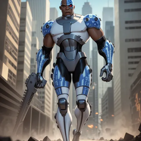 full body image, dc comics, cyborg victor stone, black man, photo-realistic, octane render, unreal engine, ultra-realistic