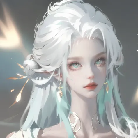 pixiv contest winners, fantasy art, White-haired God, beautiful figure painting, Gouves style artwork, Nvxue’s dazzling gaze, guweiz, long white hair, flowing hair and gown, cute big eyes, illustration, fine lines, Dark