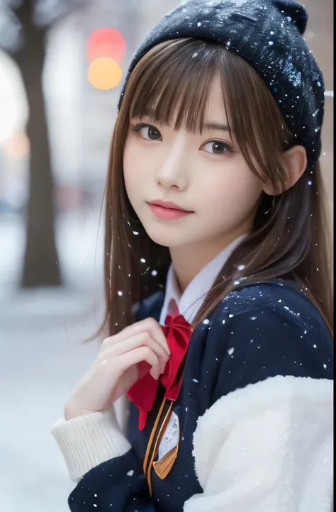 one girl, (a beauty girl, delicate girl:1.3), (10 years old:1.3),
break, (Winter School Uniforms, cute uniform:1.3),
break, (Street view:1.3), (it&#39;s snowing:1.3), perfectly trimmed fingers,
break, extremely fine-grained clarity, (symmetrical eyes:1.3),...