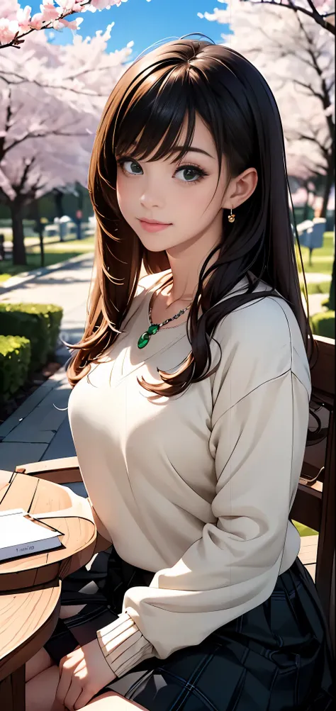 ((table top, highest quality, High resolution, nffsw, perfect pixel, Depth of written boundary, 4k, nffsw, nffsw))), 1 girl, single, alone, beautiful anime girl, beautiful art style, anime character, ((long hair, bangs, brown hair)), ((green eyes:1.4, roun...