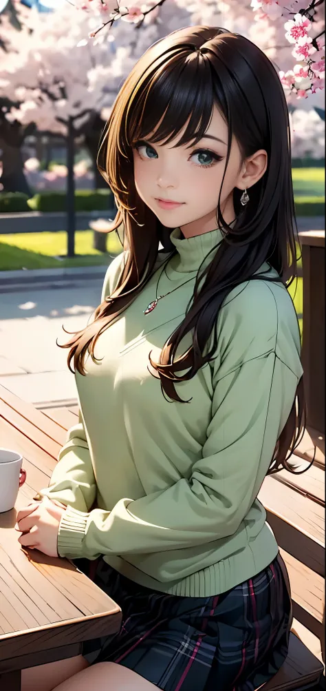 ((table top, highest quality, High resolution, nffsw, perfect pixel, Depth of written boundary, 4k, nffsw, nffsw))), 1 girl, single, alone, beautiful anime girl, beautiful art style, anime character, ((long hair, bangs, brown hair)), ((green eyes:1.4, roun...