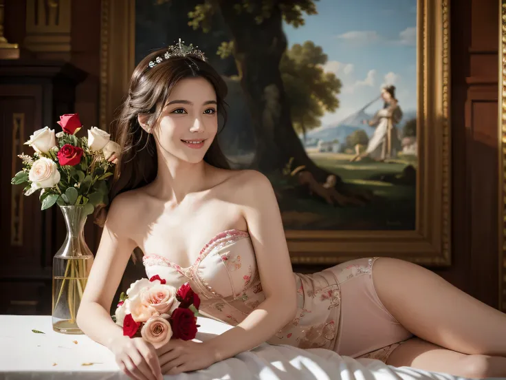 jack＝Louis David&#39;s painting style,Discussion between two female philosophers,As、astronomical machine、astronaut、roses in vase、fruit、Cute trinkets、smile、ancient greek costume、Clothes that stretch your shoulders、A big smile、beautiful bare skin、A detailed ...