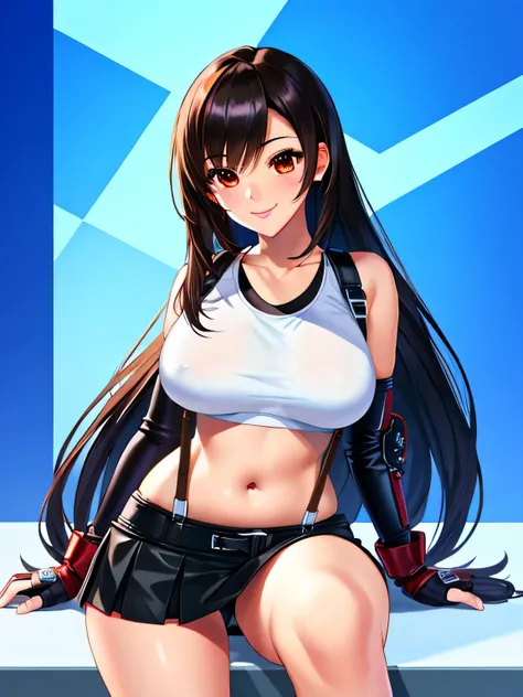 (masterpiece, 最high quality, high quality, super detailed, ultra high resolution, 8k), tall and toned body, long toned legs, alone, 1 girl, Tifa&#39;s detailed face, tifa lockhart, Final Fantasy, black hair, long hair, straight hair, fine hair, red eyes, s...