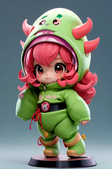 Chibi girl acting on the stage of Hero Sentai、wearing a cute monster costume、Take a photo from the side