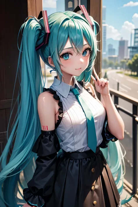 1 girl, hatsune miku, cowboy shot,