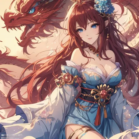 Anime girl with dragon tiara and blue eyes, dragon girl, Anime fantasy artwork, Detailed anime artwork, seductive anime girl, Anime Fantasy Illustration, anime style 4k, Beautiful charming anime woman, Detailed anime art, the dragon girl portrait, Beautifu...