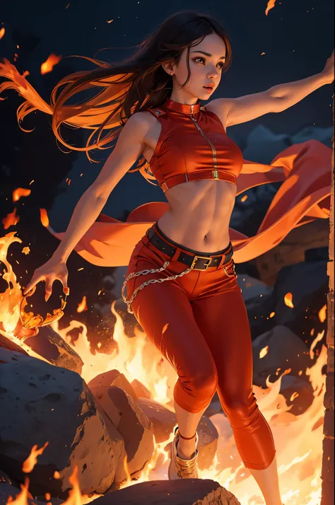 full body, fire girl, midriff