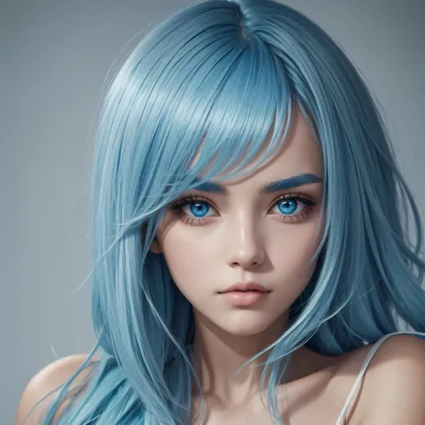 light blue hair long　Golden eye　