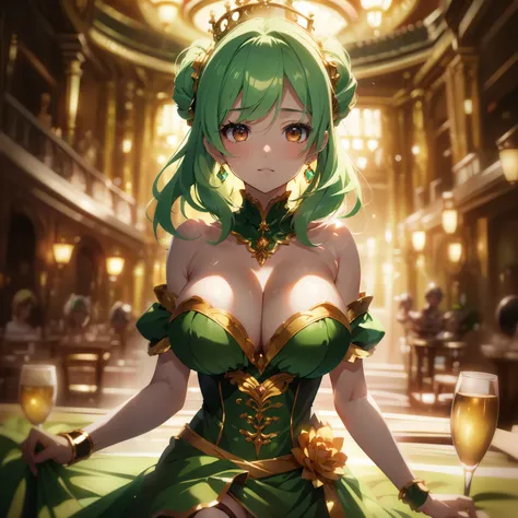 masterpiece),(ultra-detailed), (high quality), (high resolution), (best quality:1.5, highres, UHD), highres, absurdo, ultra detail, ultra quality, Ultra resolution, 16k, ((2heads:1.5)), 1girl, ((anime girl with two heads)), queen, cleavage, crown, light gr...