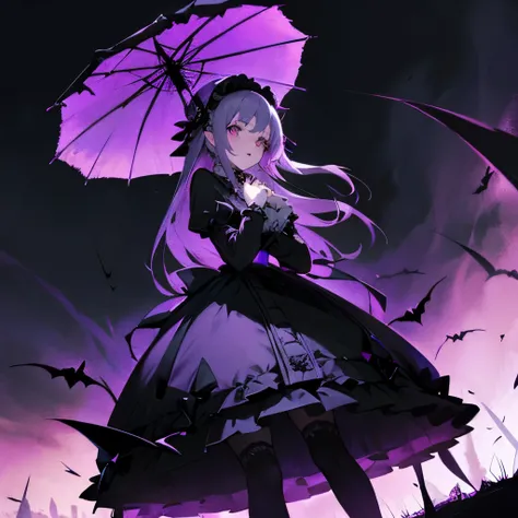 Deep Color、dark pastel colors、８K, highest quality, masterpiece, super detailed、In the center is a beautiful girl in a gothic lolita outfit.、big disaster々I have a new ax、A beautiful girl in a Gothic Lolita outfit, symbolizing darkness and death.、sticking ou...