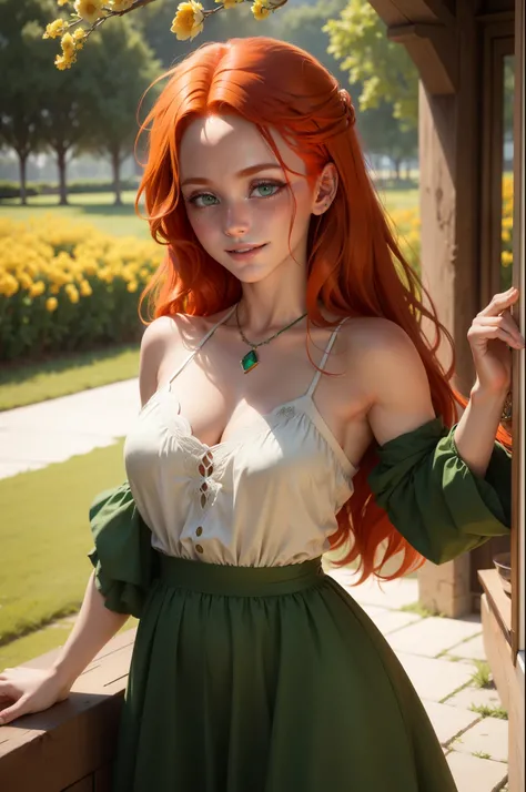 girl With flaming locks of auburn hair and with ivory skin and eyes of emerald green ,her smile is like a breath of spring