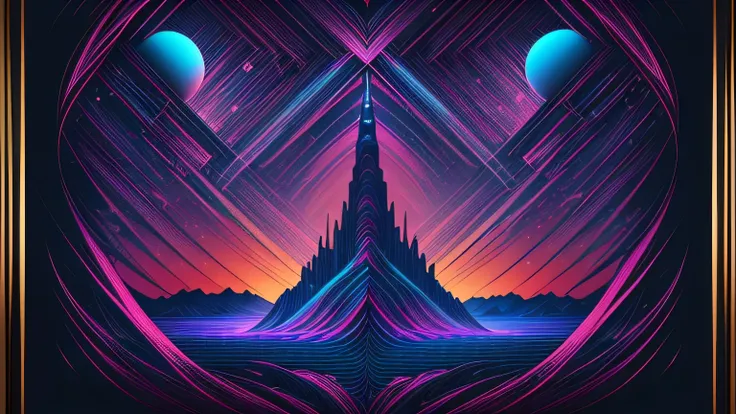 [masterpiece], An Extraterrestrial abstract city arts, inspired by T-shirt design, with 32k quality, with Surrealist style, made with colorful Neon Colors, Captured by DSLR Camera, in a total and centralized frame, with maximum detail and a wide view of th...