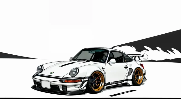 nvinkpunk, painting of a road to no where, with a metallic  paint that changes, porsche 911 rwb rotting,wide bodykit, large whee...