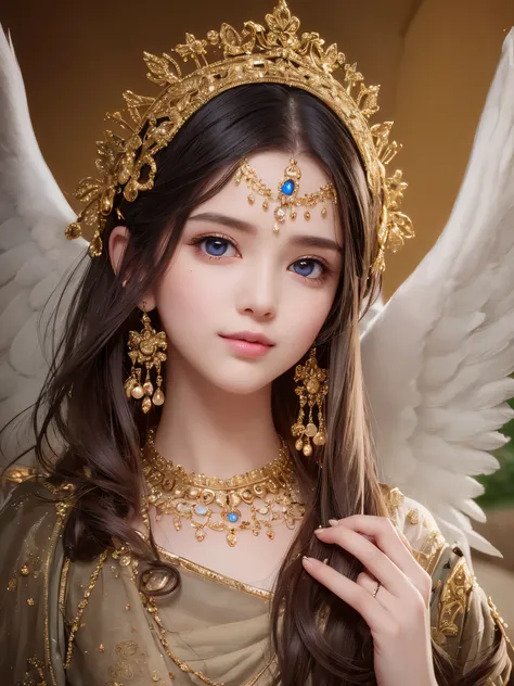 ((highest quality)),(ultra high resolution),(Super detailed),(detailed description),((best CG)),(best work of art),super precision art,amazing drawing art,(Art with precise details:1.5), The face of an angel descending from heaven is full of smiles, giving...