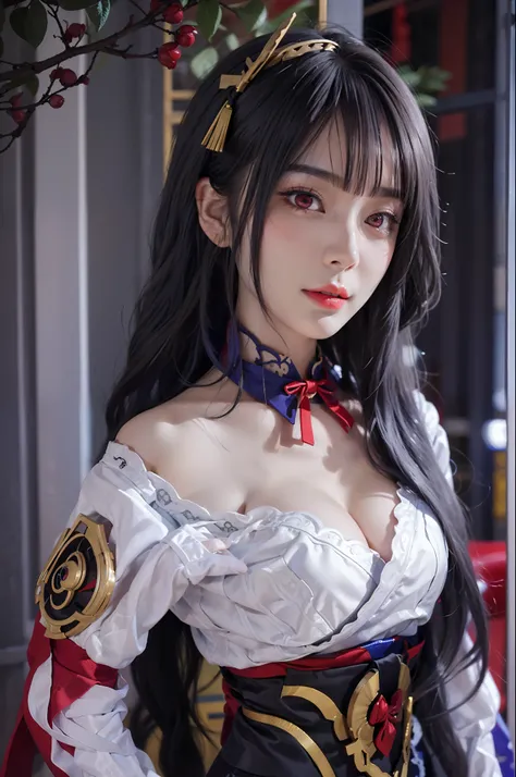 NSFW, masterpiece, best quality, super detailed, semi-realistic, Detailed facial features, female student, white hair, long hair, red eyes, Xianxia dressed in ancient costume，Delicate and complex.