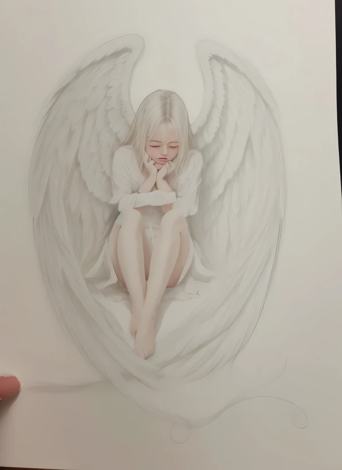 drawing of a woman with wings, in detail, no dimming, Winged man sits and cries, девушка с крыльями an angelа сидит на земле, an angel, an angelьские крылья обнимают, sad woman sitting, the woman was betrayed