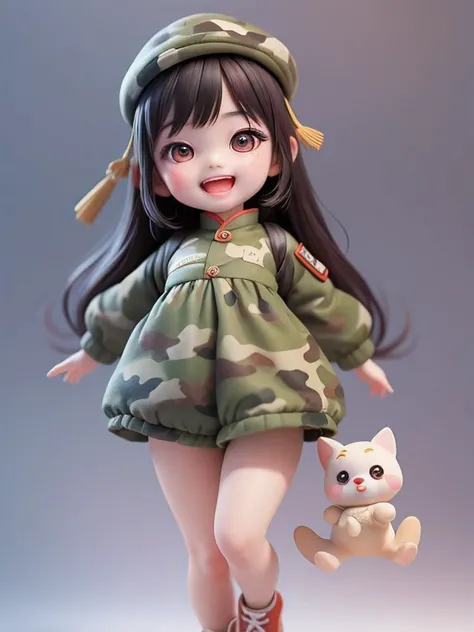 (masterpiece),(best quality),(super detailed), (whole body:1.2),
1 chubby chinese girl,Super cute, Smile, open mouth,Wear camouflage clothing， 
(Beautiful and delicate face), (beautiful and delicate eyes),
 